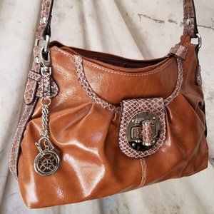 nicole by Nicole Miller Cognac Shoulder Bag with Snake Skin detail